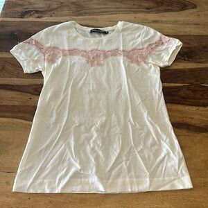 Dolce & Gabbana White T Shirt with pink lace detail